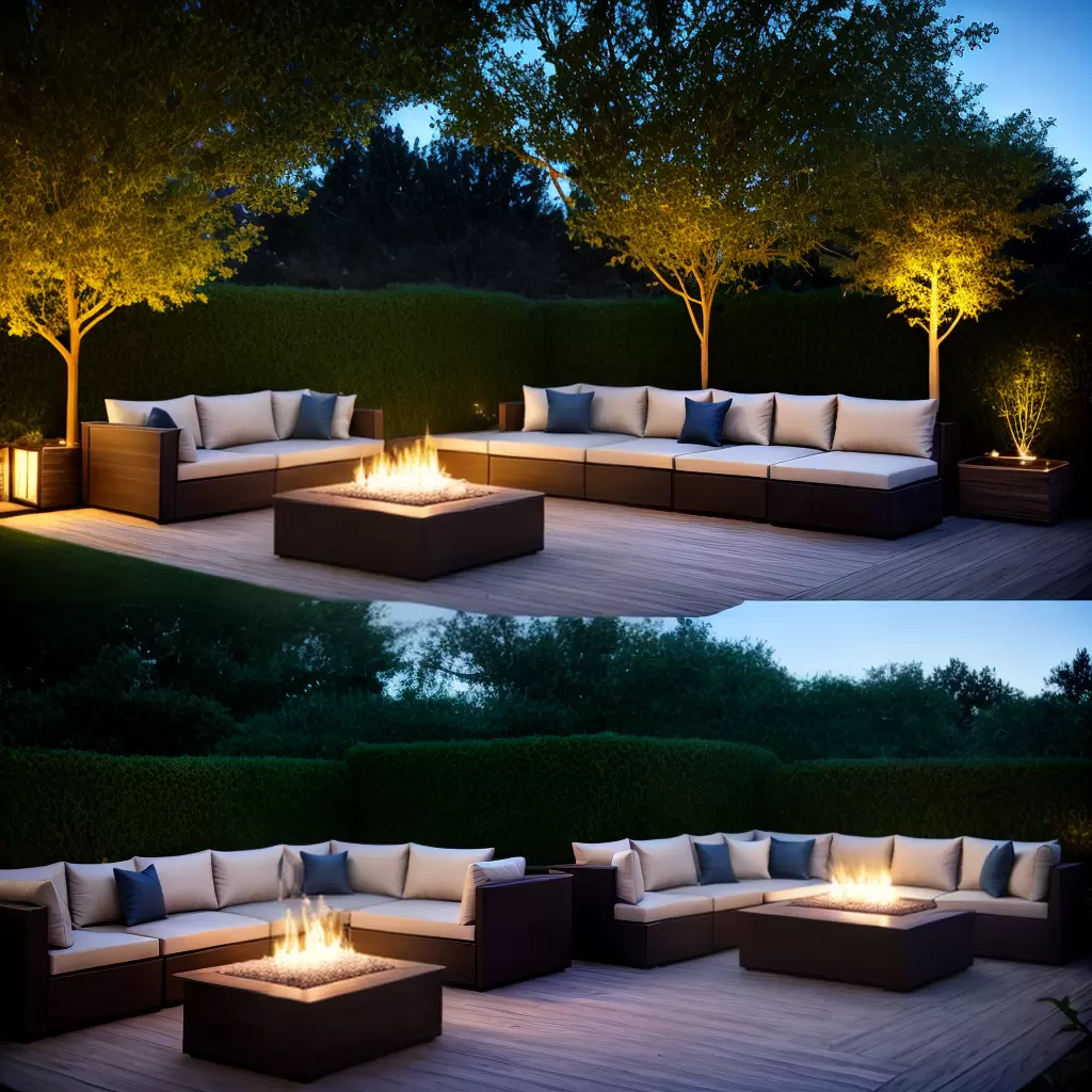 Fotos lounge area fogo luzes plantas