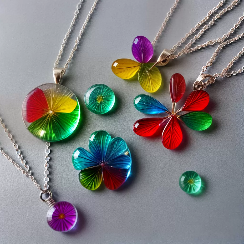 Fotos colar pingente resina flores glitter