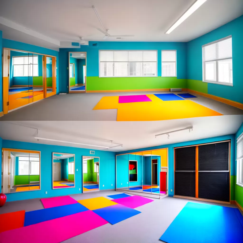 Fotos estudio danca espelho barras piso colorido Fotos estudio danca espelho barras piso colorido