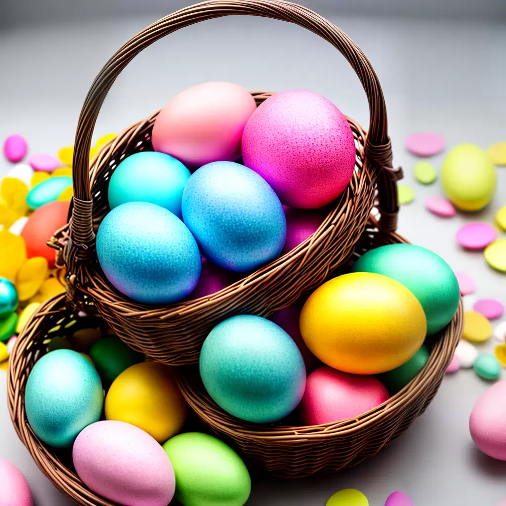 Fotos cesta pascoa colorida doces coelhos
