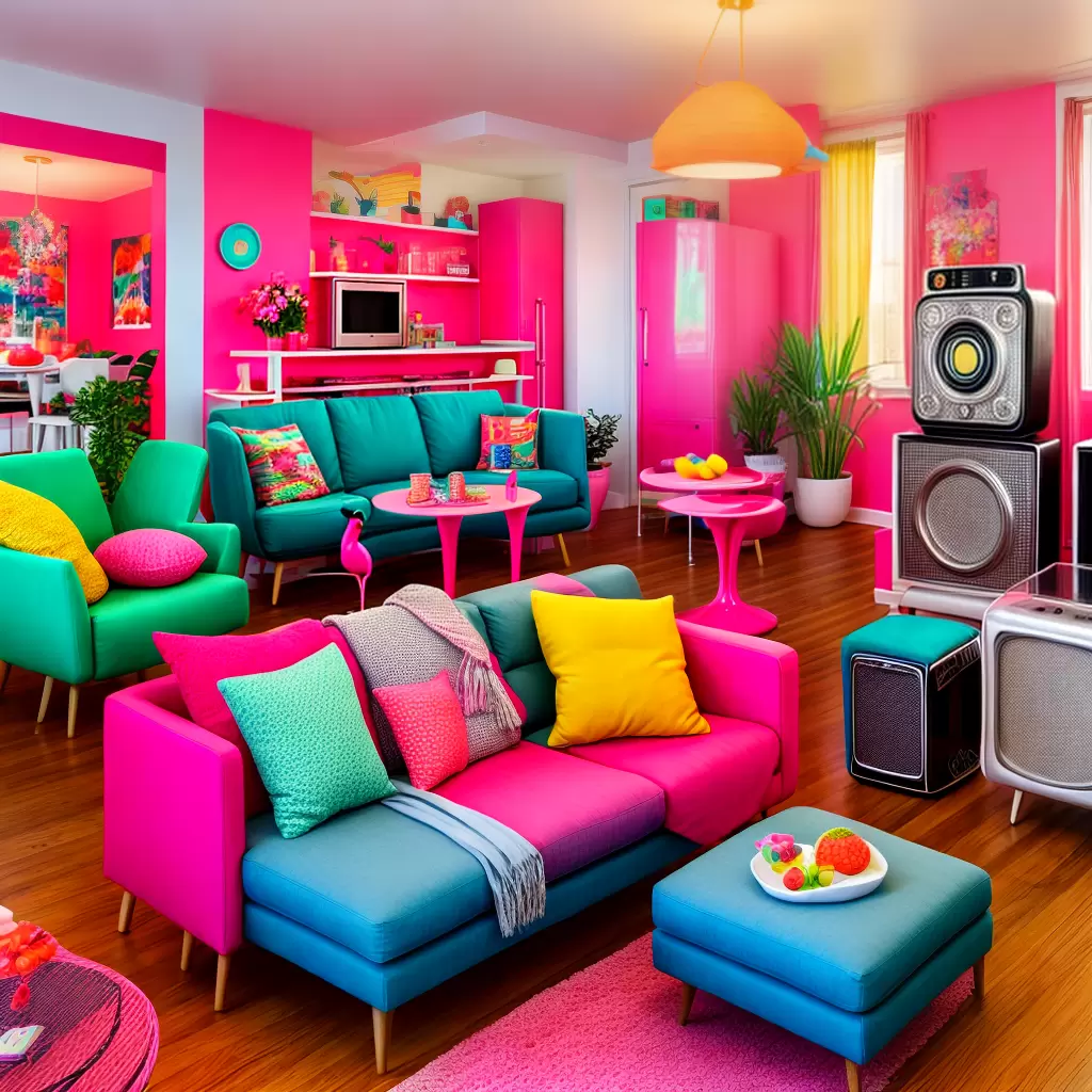 Fotos sala colorida flamingo neon Fotos sala colorida flamingo neon