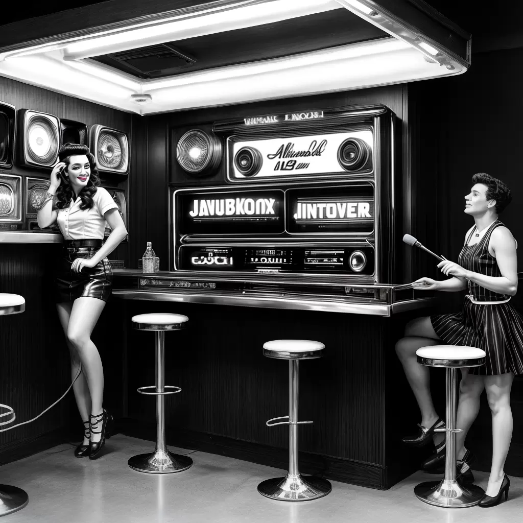 Fotos jukebox amigos dancando vinil microfone