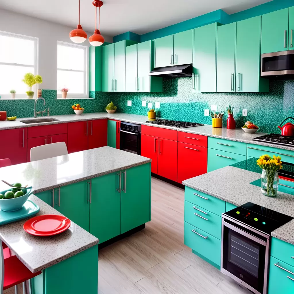 Fotos cozinha colorida alegre turquesa rosa verde