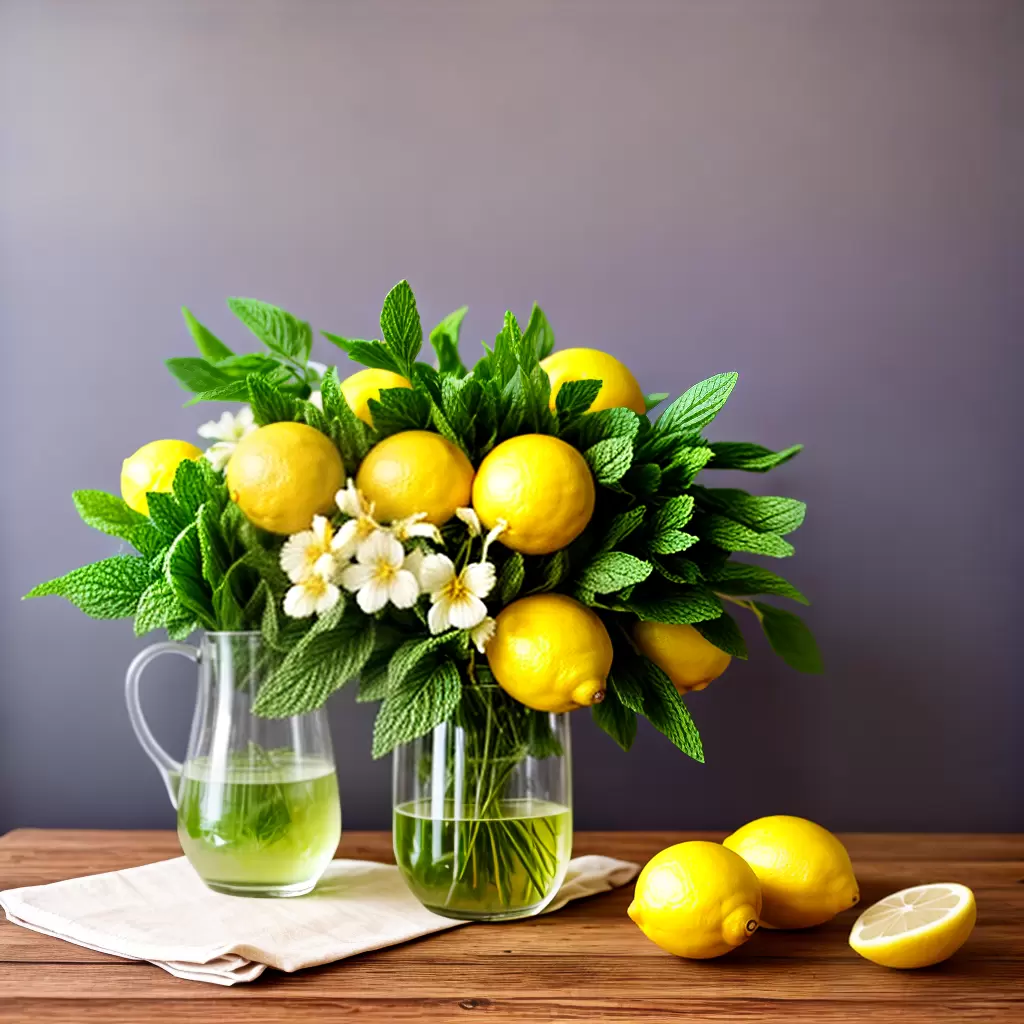 Fotos limonada folhas hortela mesa flores verao