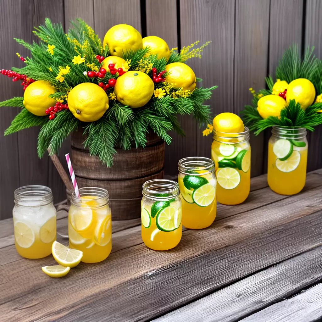 Fotos limonada verao mesa flores luzes