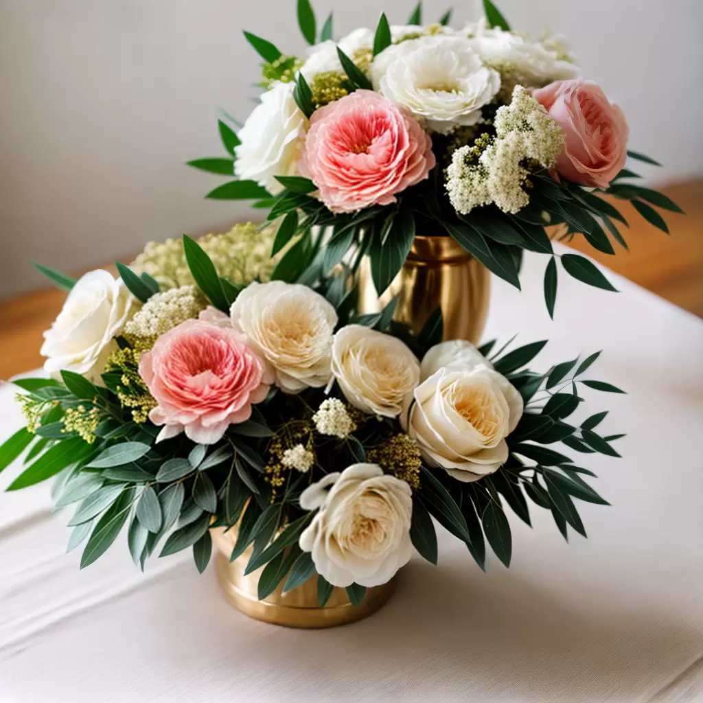 Fotos arranjo floral ouro rosas peonias