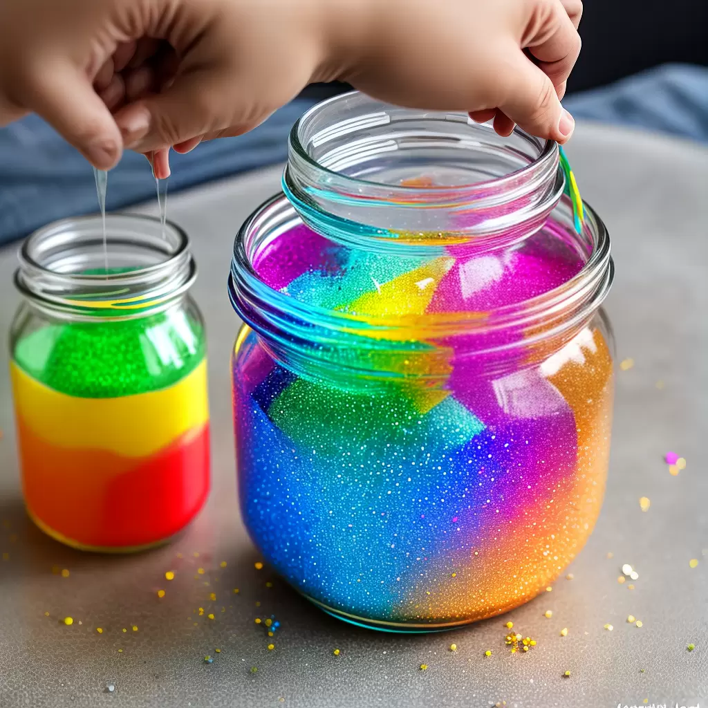 Fotos slime glitter arco iris maos