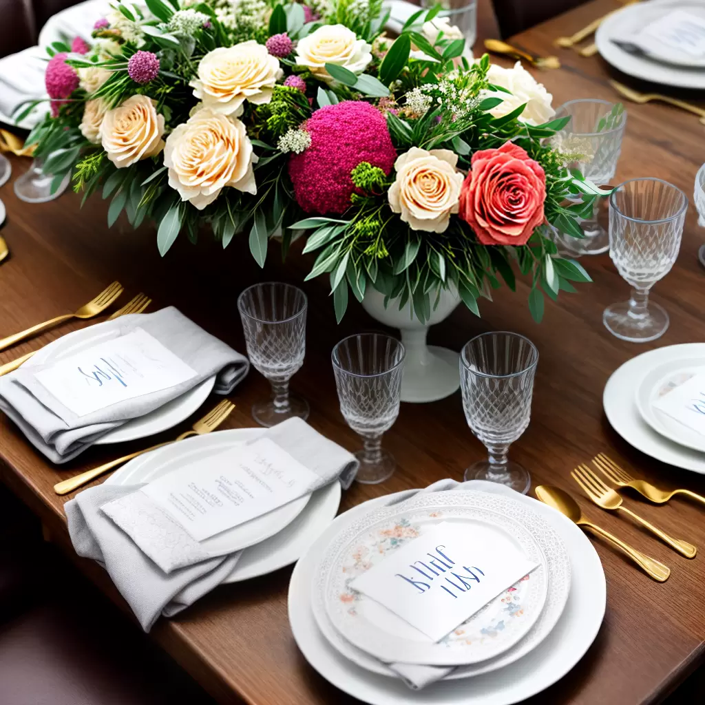 Fotos mesa personalizada pratos flores