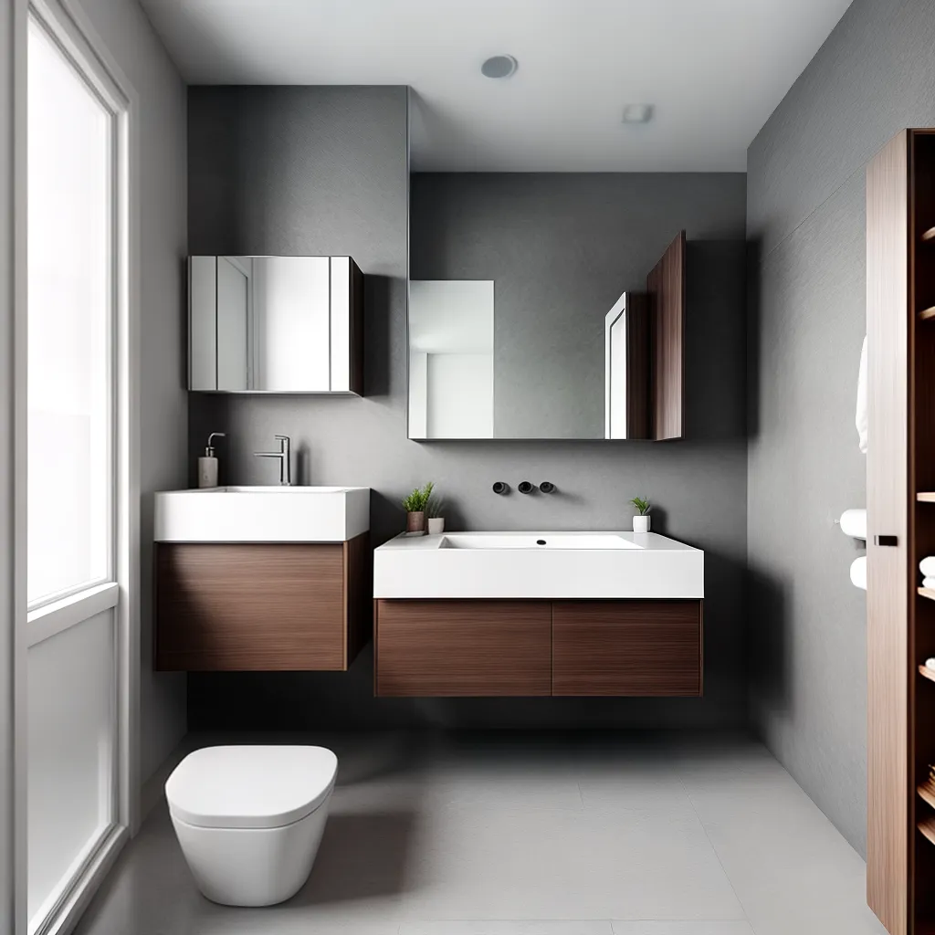banheiro moderno vaidade flutuante espelho inteligente ducha led bidet