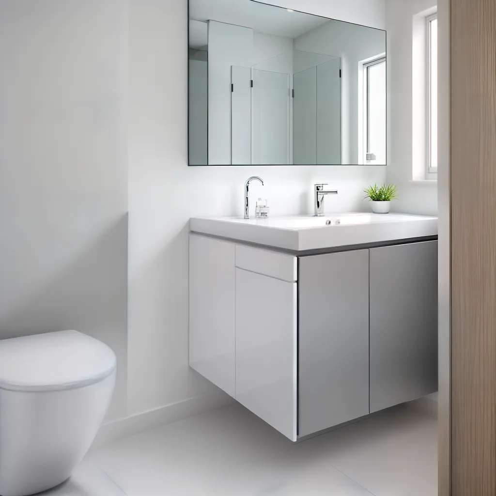 banheiro branco futurista painel led