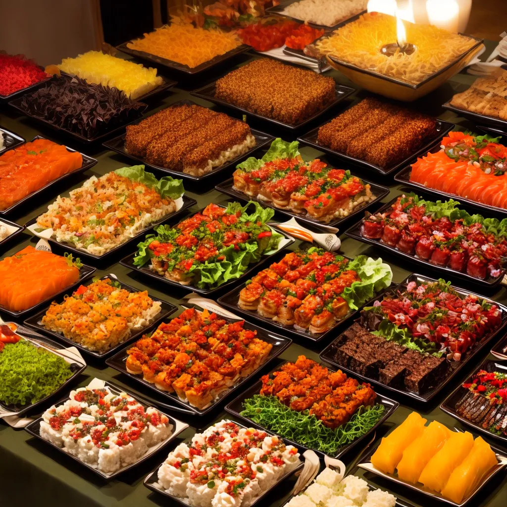 buffet gourmet saladas sushi sobremesas