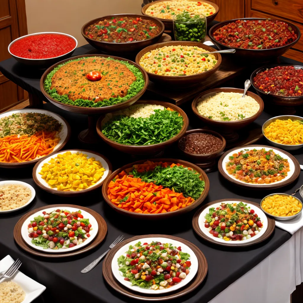 buffet festivo saladas apetitosos pratos