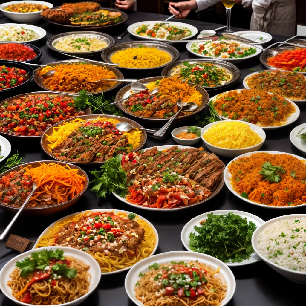 buffet colorido variedade pratos saborosos