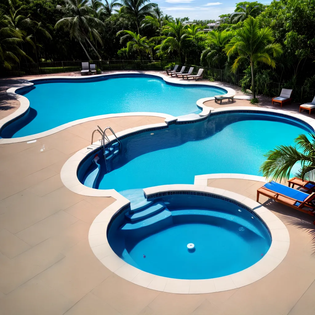 piscina azul sol palmeiras trabalhador