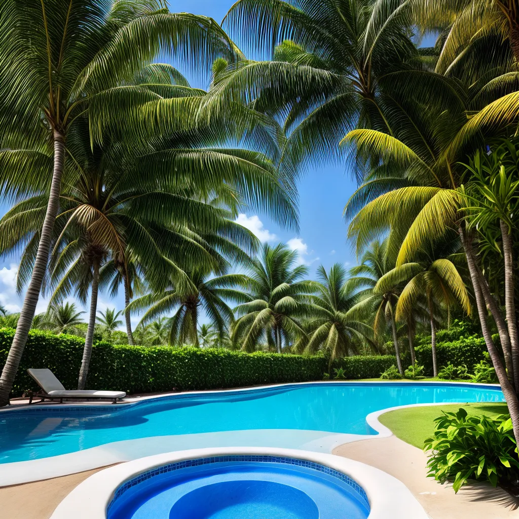piscina azul sol palmeiras