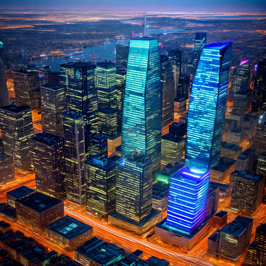edificio futurista cidade reflexos luzes edificio futurista cidade reflexos luzes