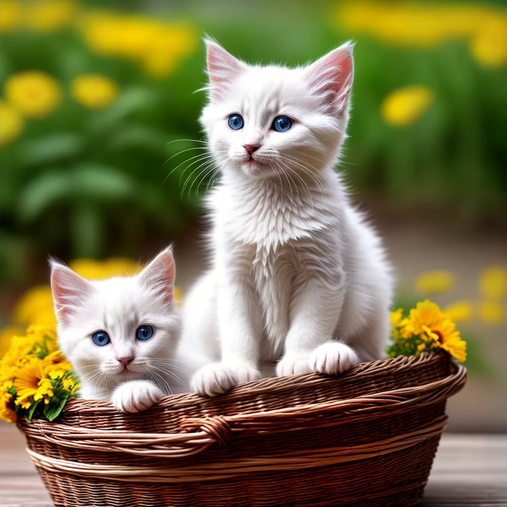 gatinho branco fofo cesta flores