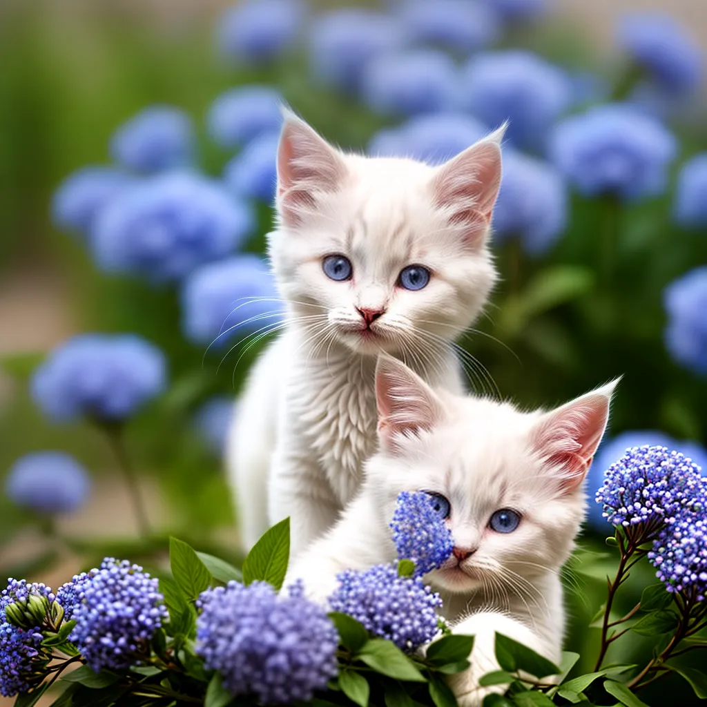gatinho branco olhos azuis flores