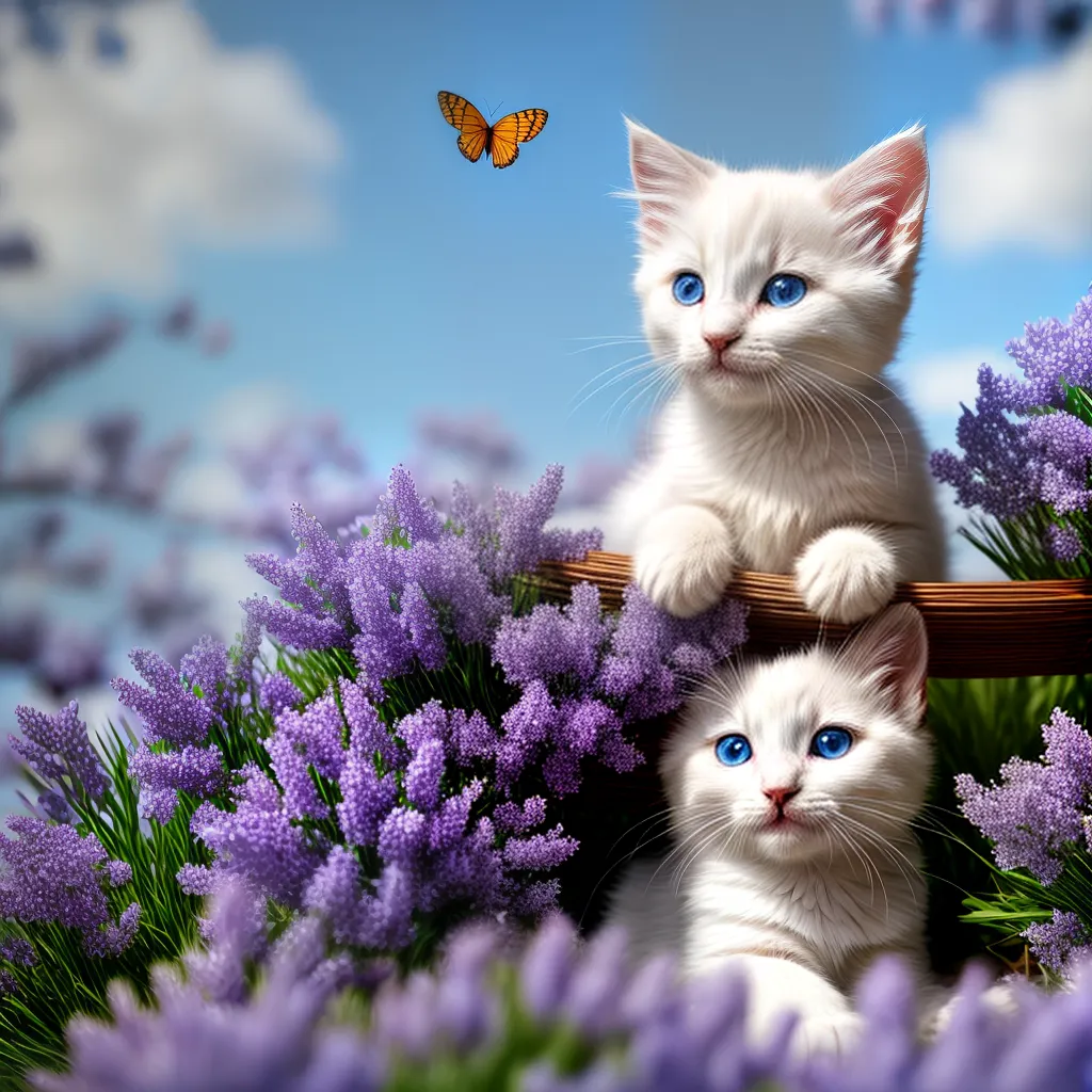 gatinho branco olhos azuis flores primavera