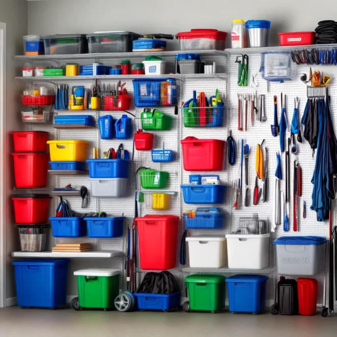 garagem organizada armazenamento ferramentas bicicletas
