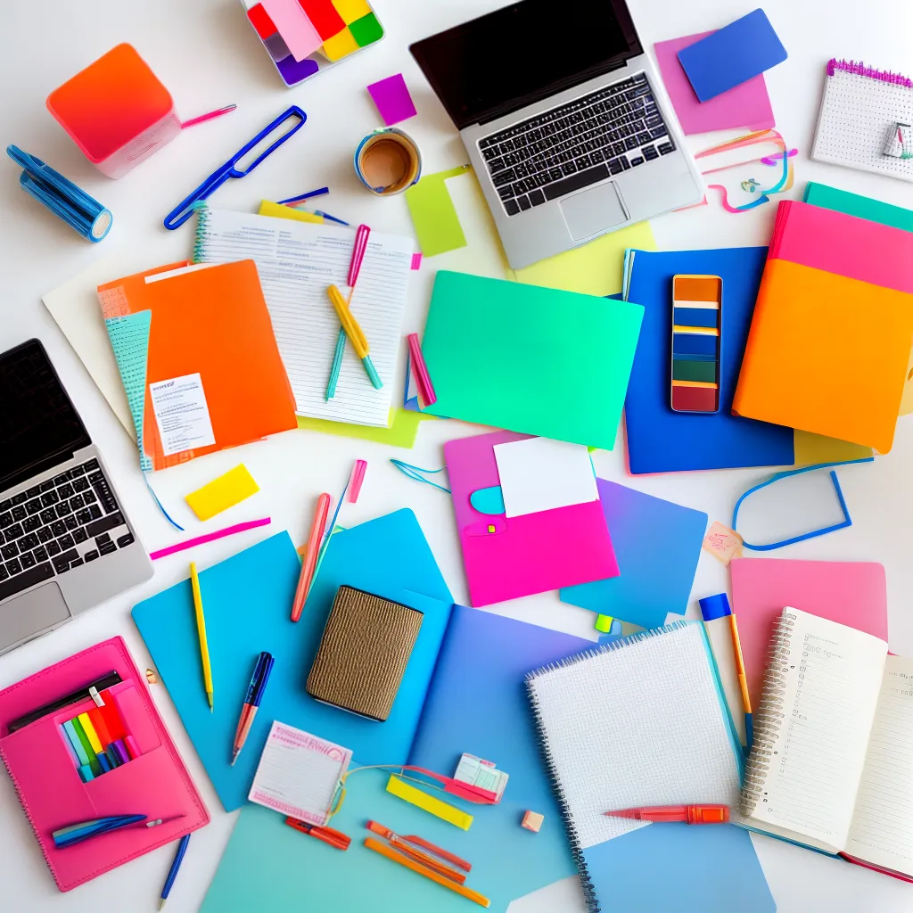 escrivaninha colorida organizada estudantes