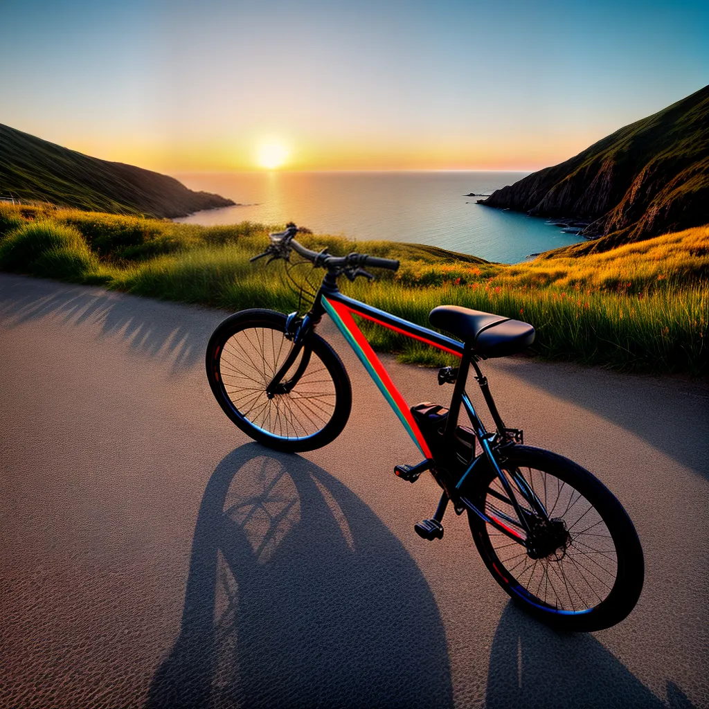 bicicleta preta por do sol costeira bicicleta preta por do sol costeira