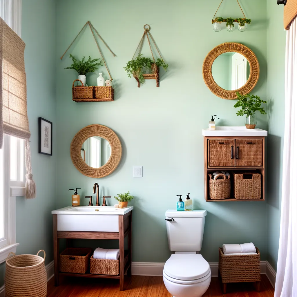 banheiro decorado diy macrame espelho