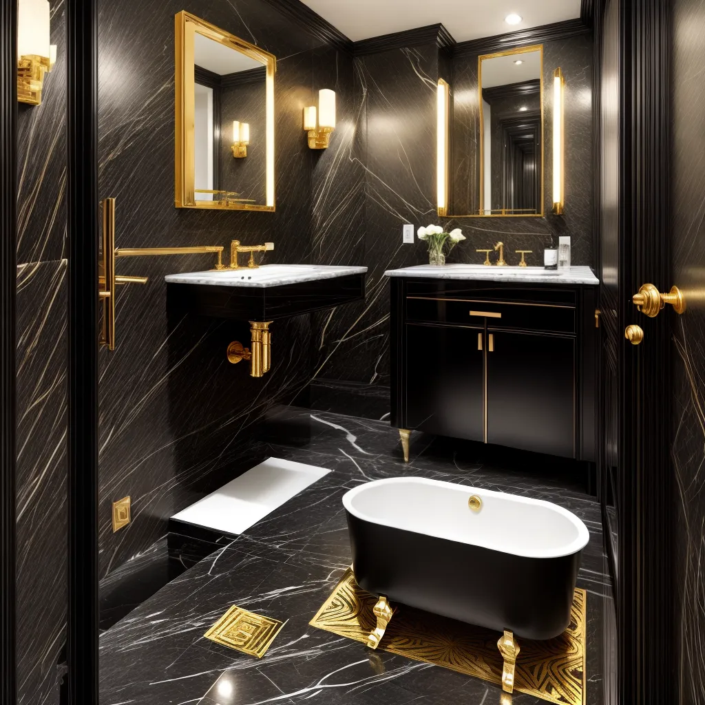 lavabo preto dourado art deco