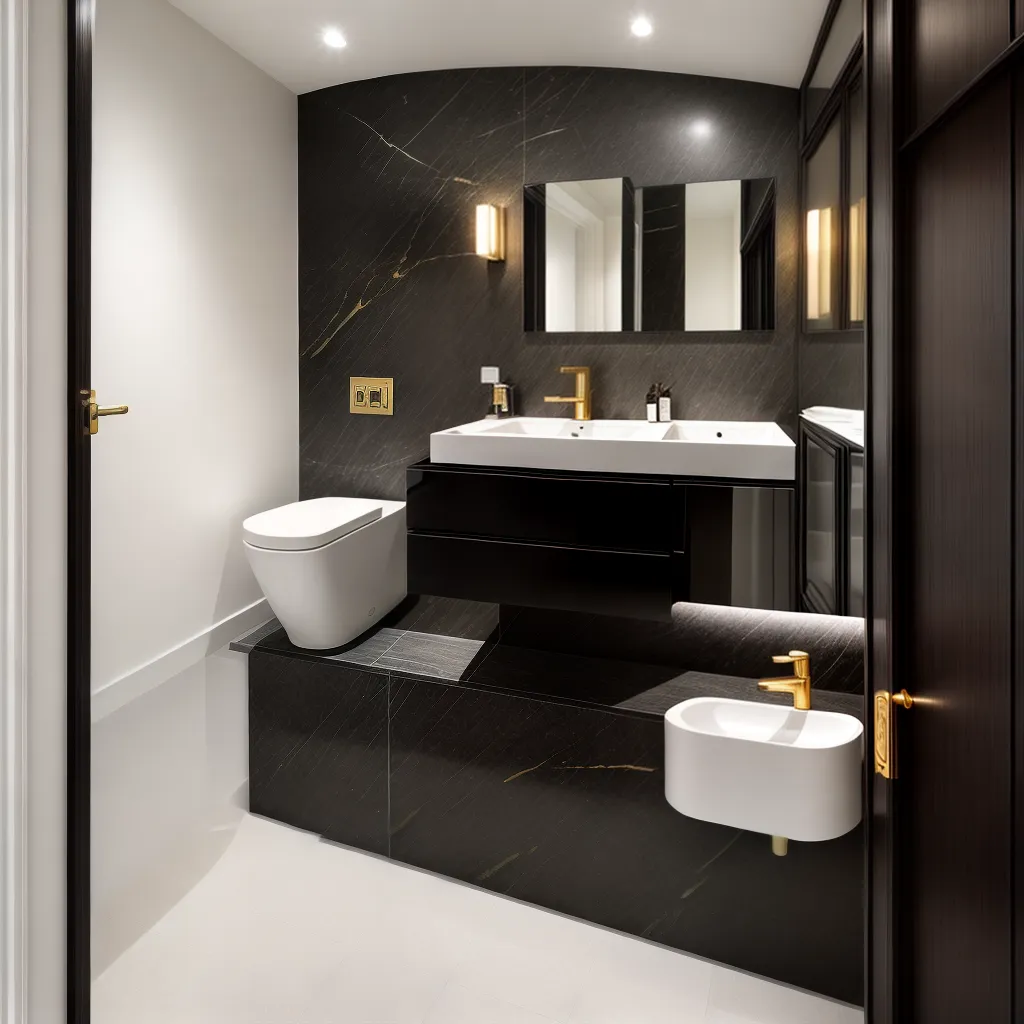 espelho art deco preto ouro lavabo 1
