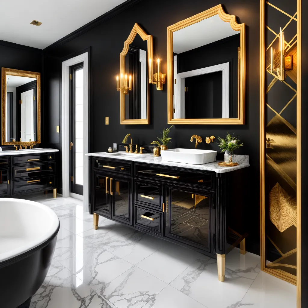 espelho art deco preto ouro lavabo 2