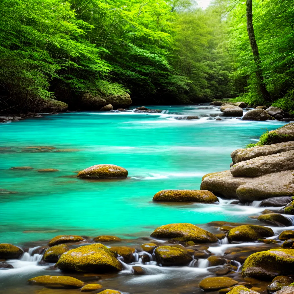 floresta verde ceu azul rio turquesa
