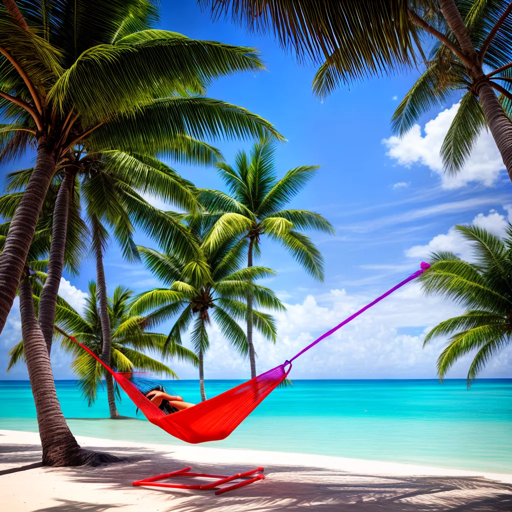 praia tropical palmeiras silhueta hammock