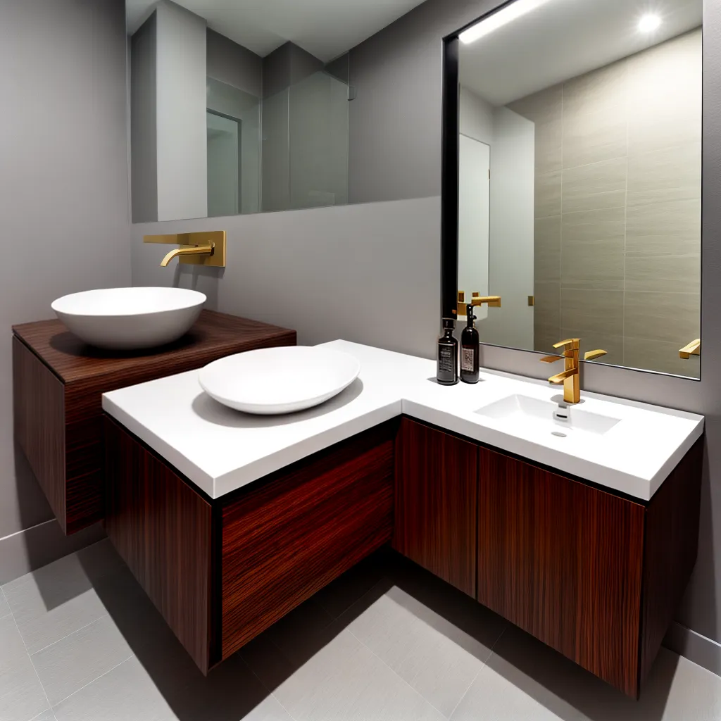 lavabo madeira mahogany espelho ouro