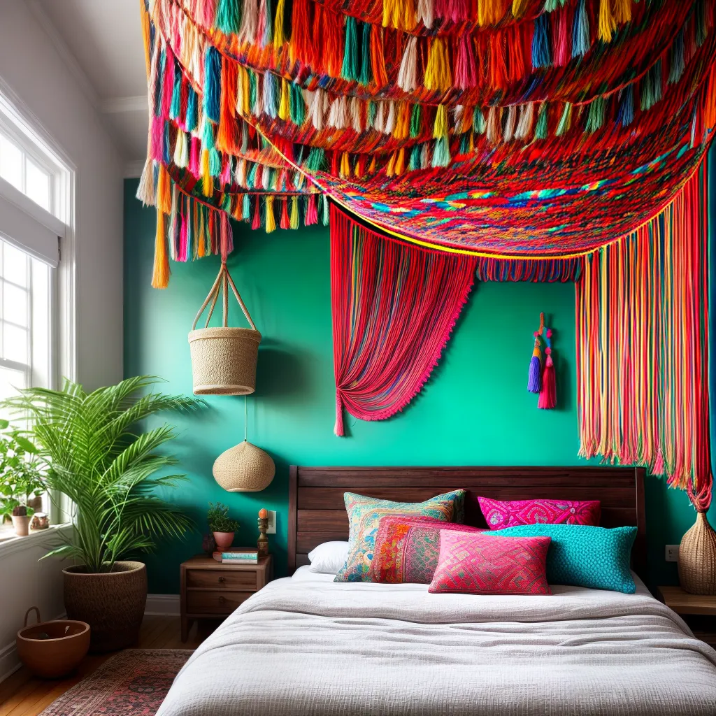 quarto boemio colorido plantas luzes