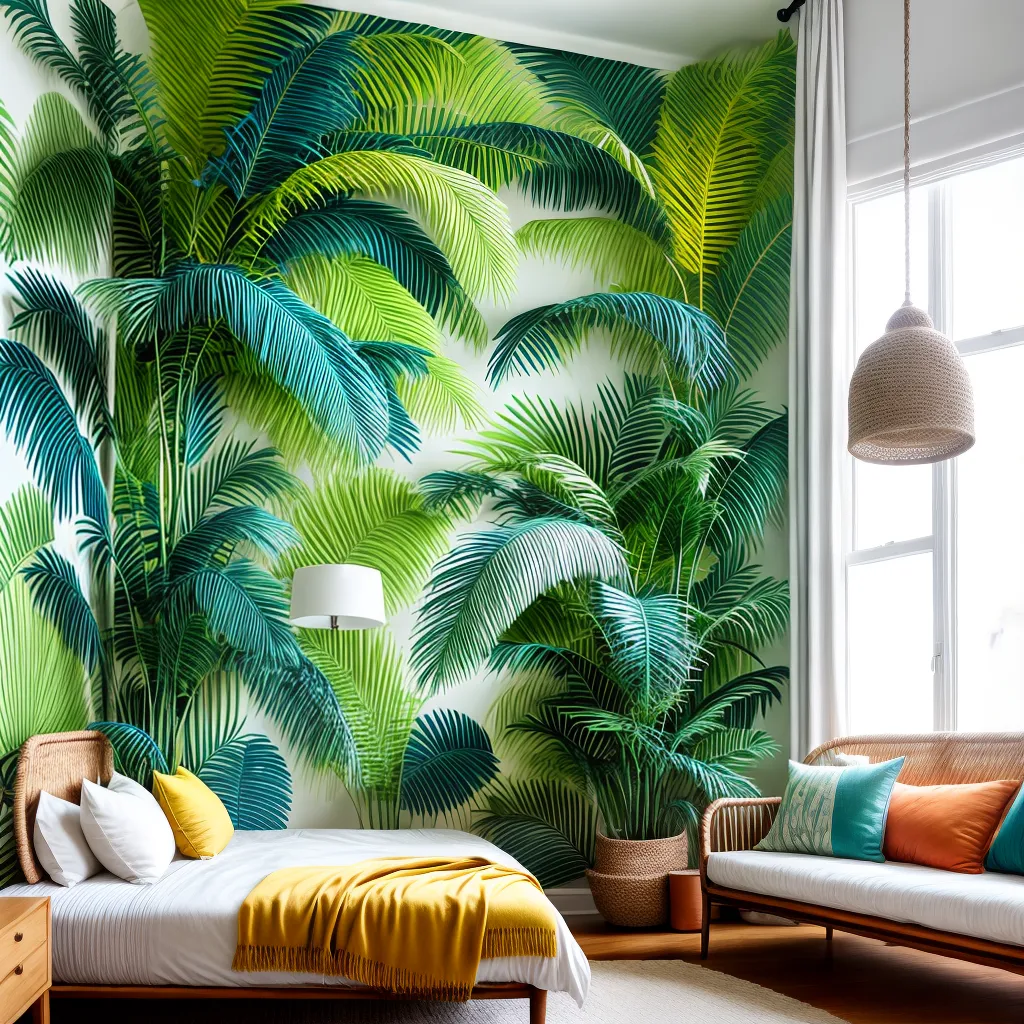 quarto tropical verde almofadas cortinas