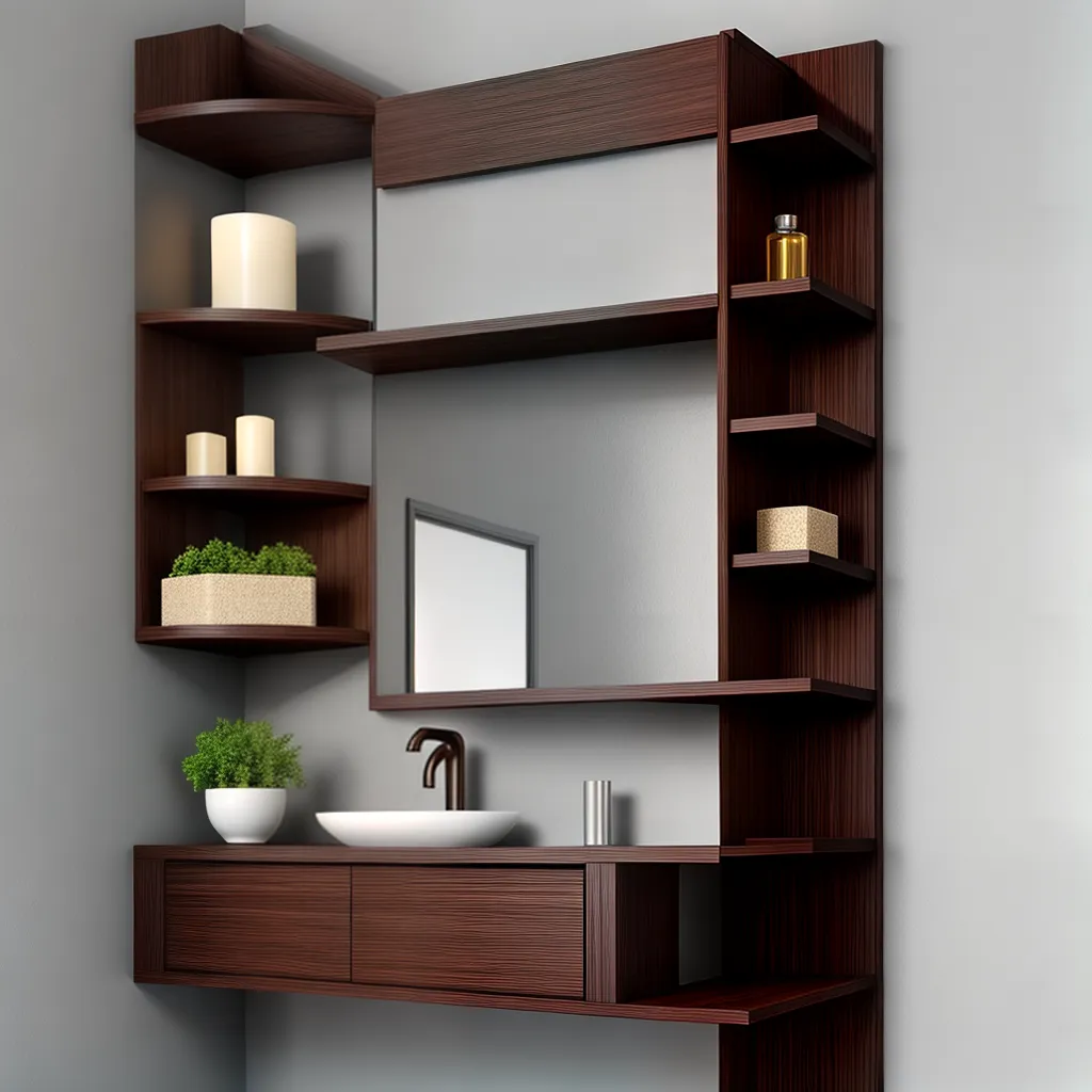 lavabo prateleira canto madeira elegante