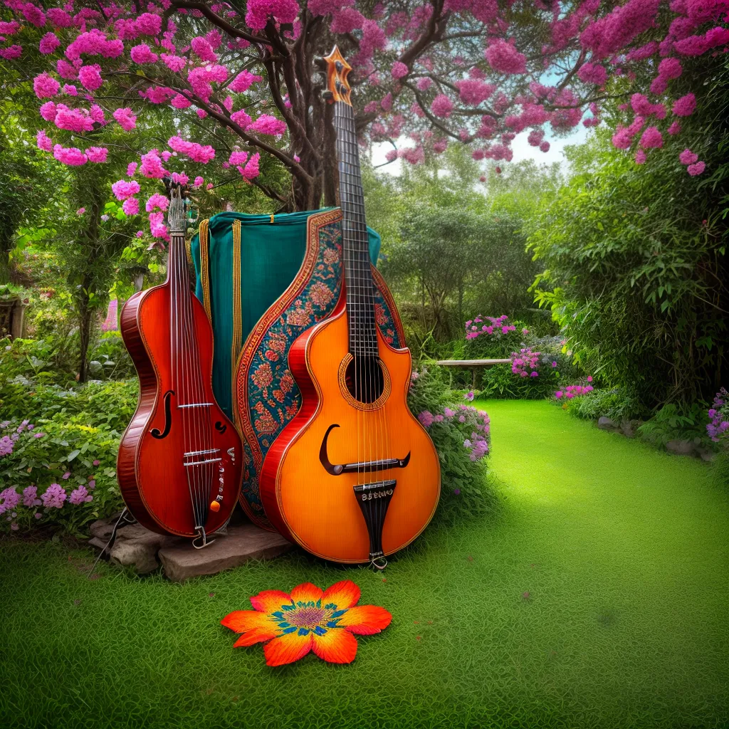 sitar tradicional carvings natureza