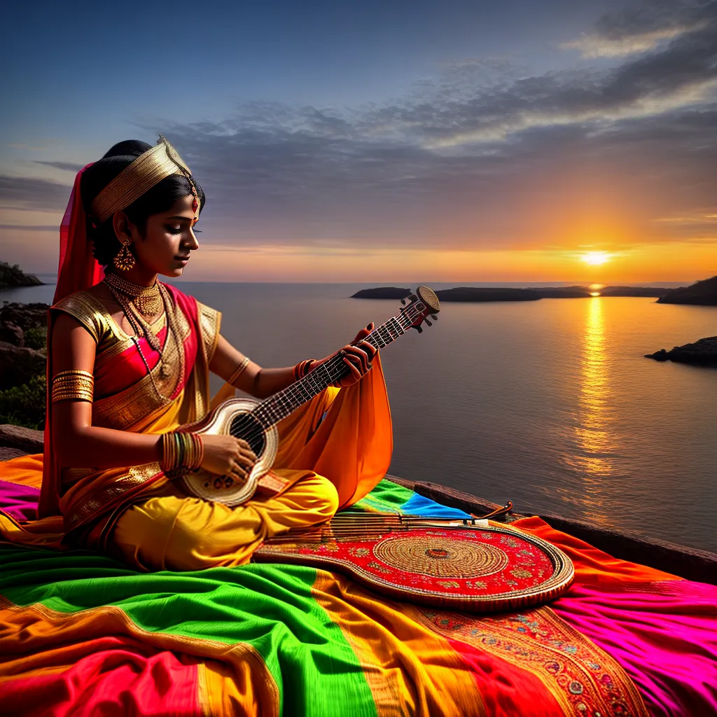 sitar indiano por do sol