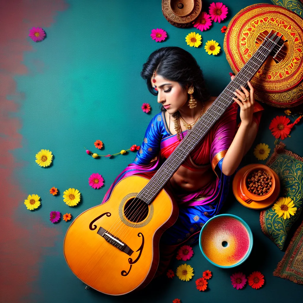 musica indiana sitar padrao colorido