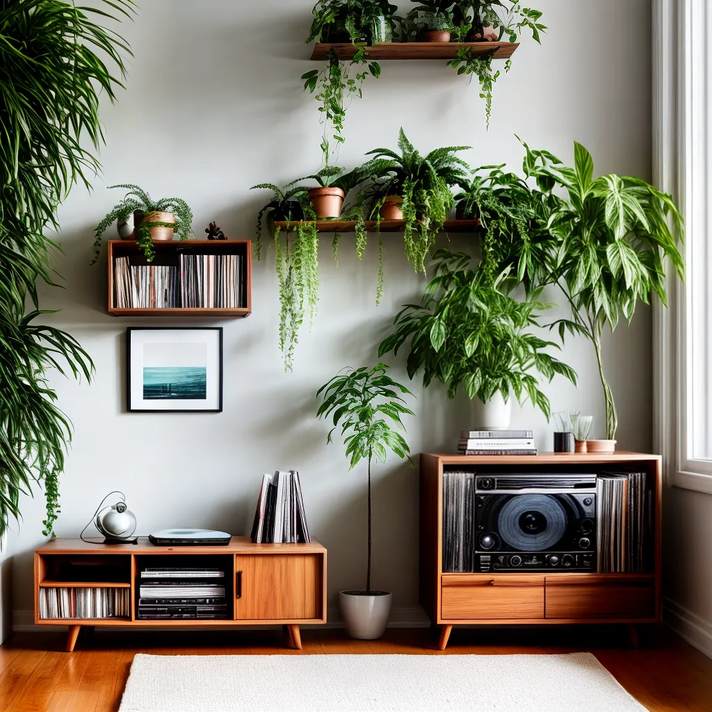 sala estar vintage toca discos verde