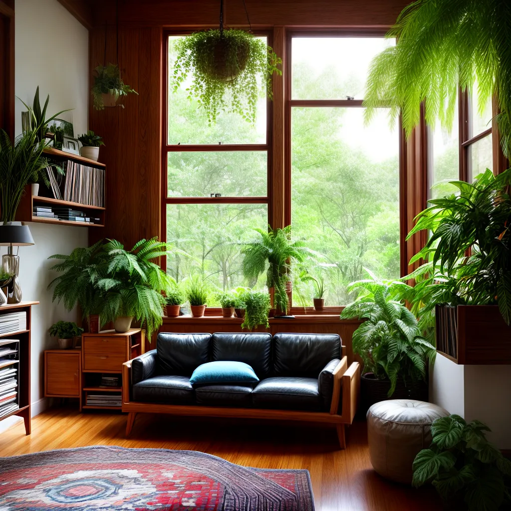 sala estar vintage toca discos plantas 2