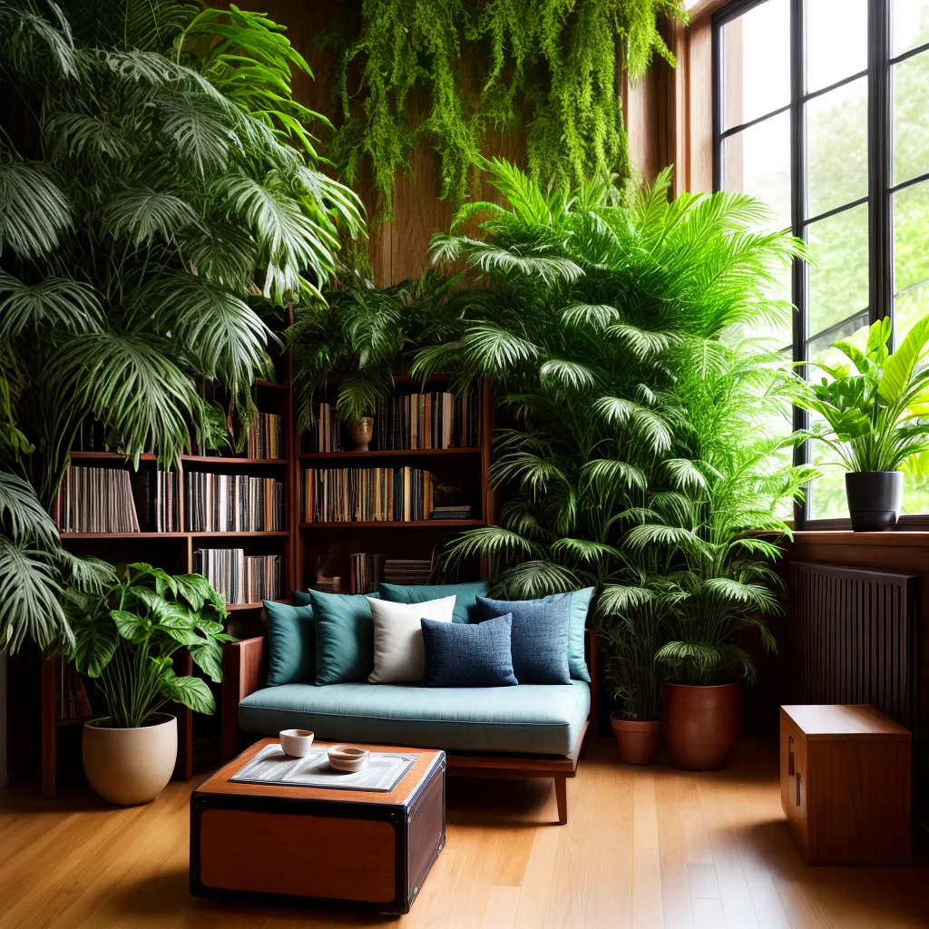 sala estar vintage toca discos plantas 4