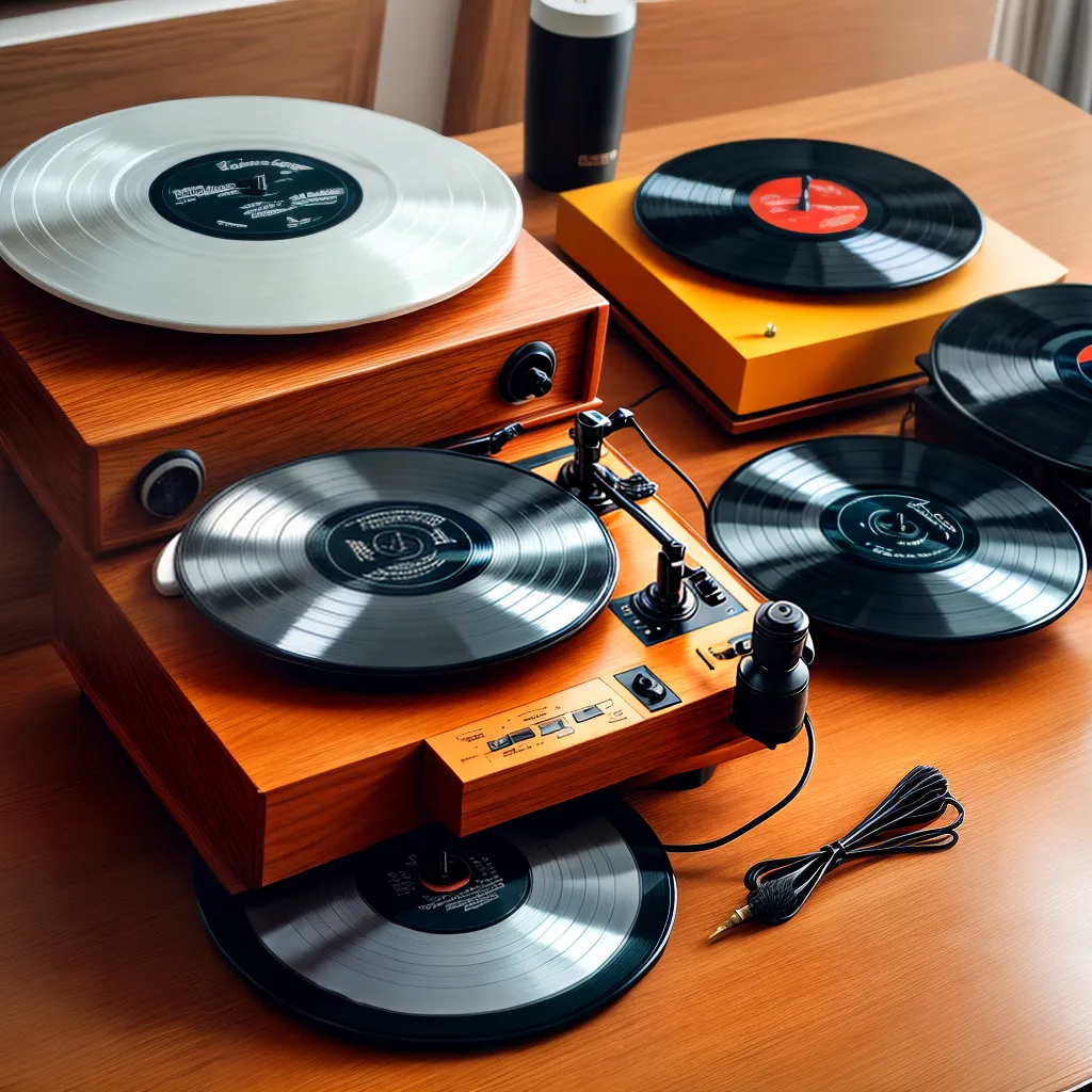 toca discos vintage pilha discos acessorios