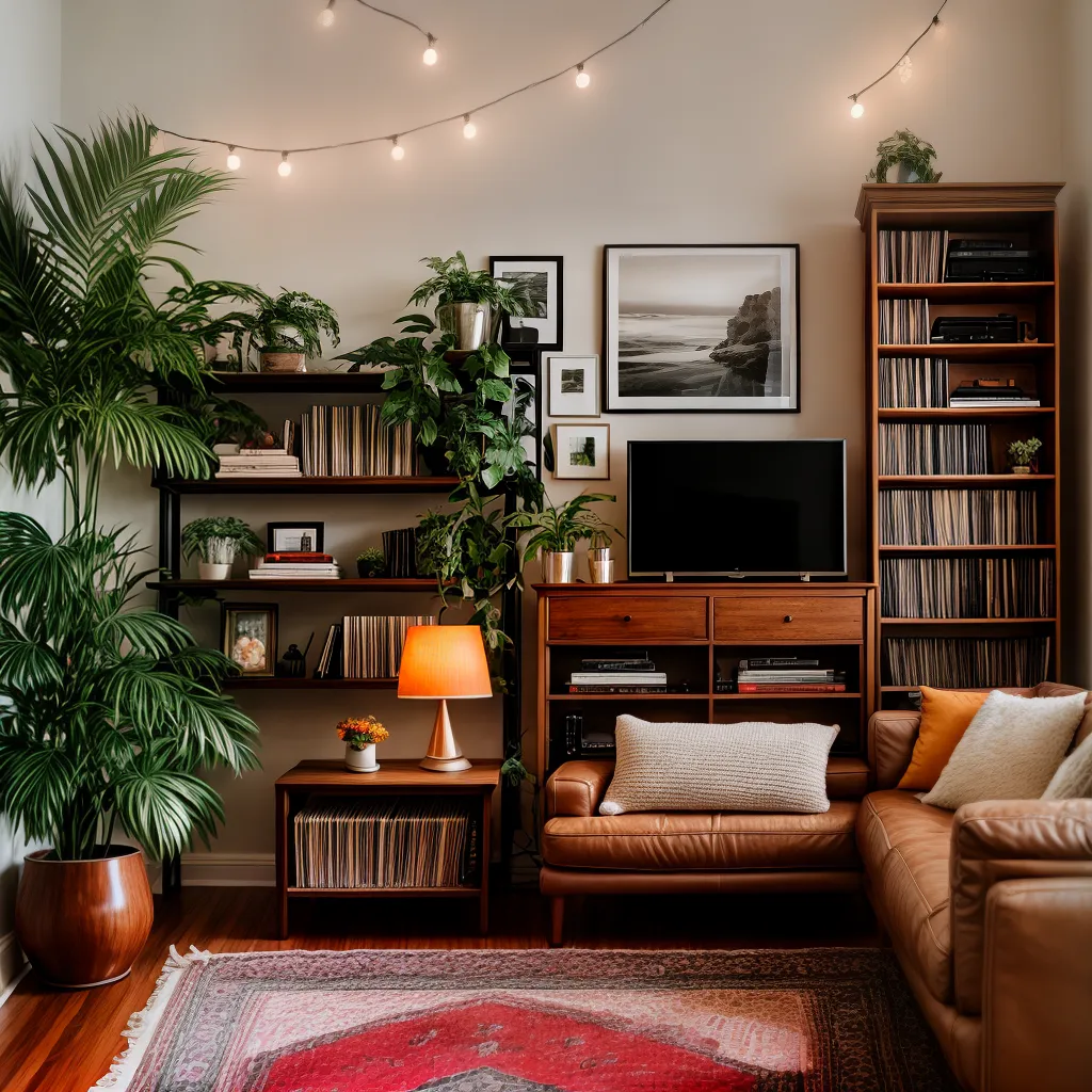 sala estar vintage toca discos plantas 5