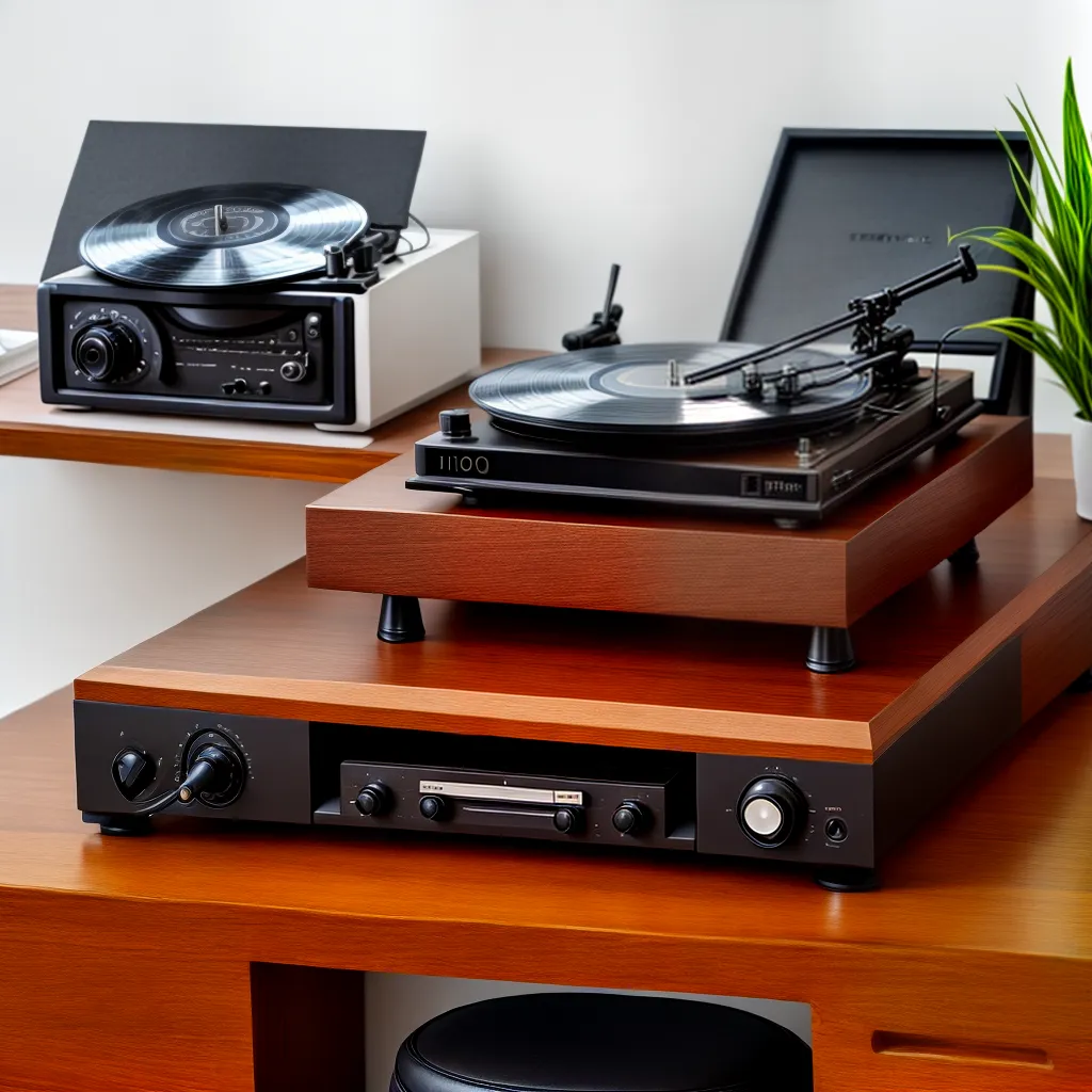 tocador vinil madeira escritorio retro