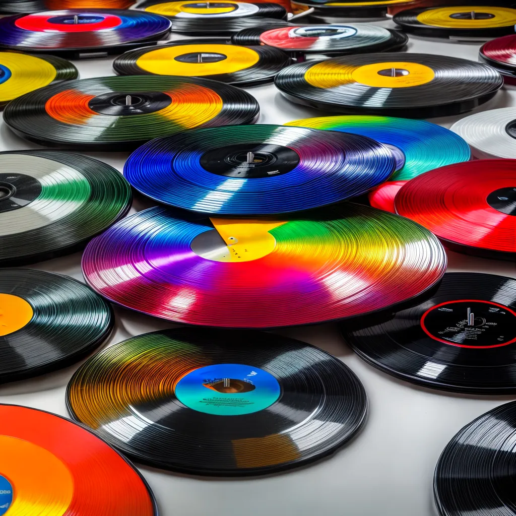 tocador vinil moderno pilha discos coloridos