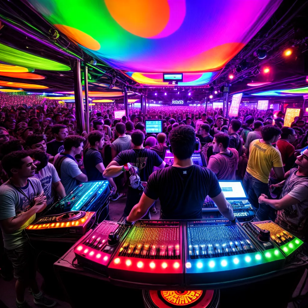 dj booth luzes coloridas multidao dancando dj booth luzes coloridas multidao dancando