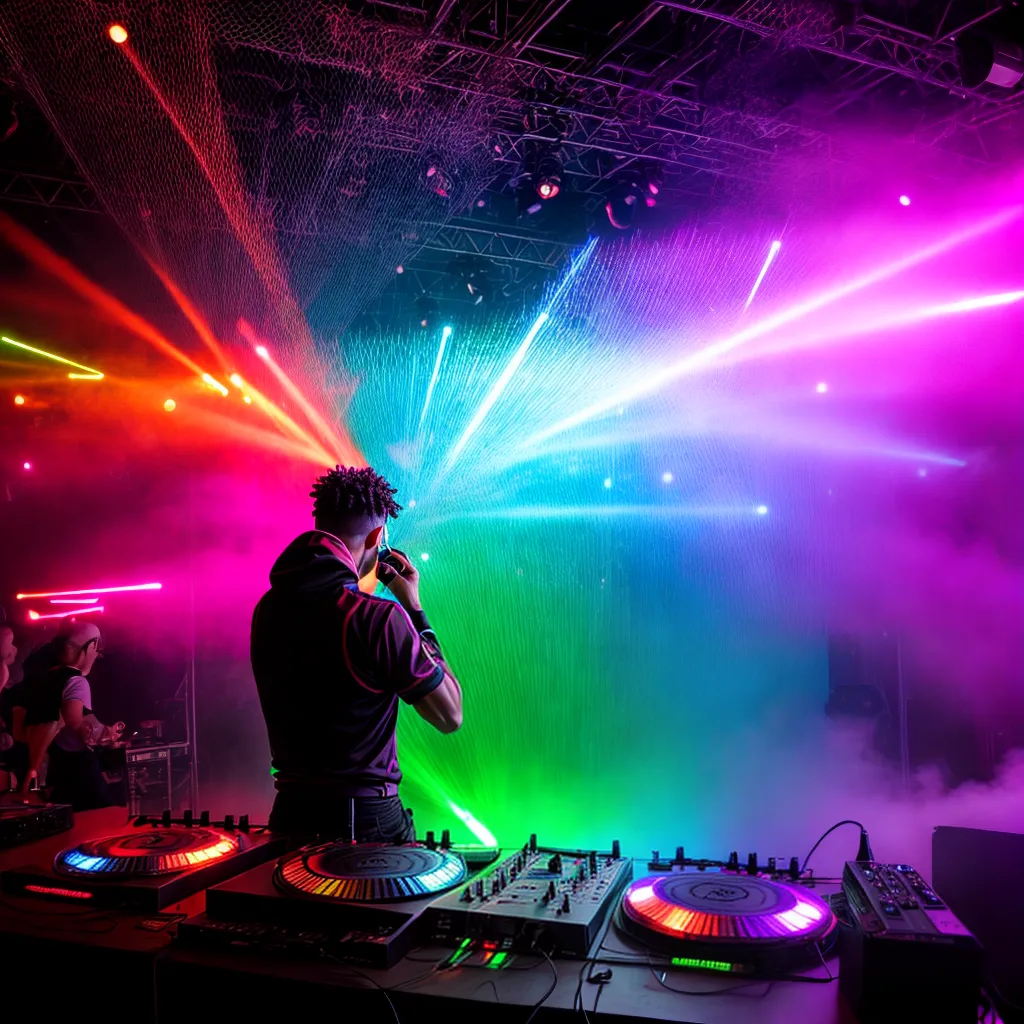 dj booth luzes coloridas fumaca drum bass dj booth luzes coloridas fumaca drum bass