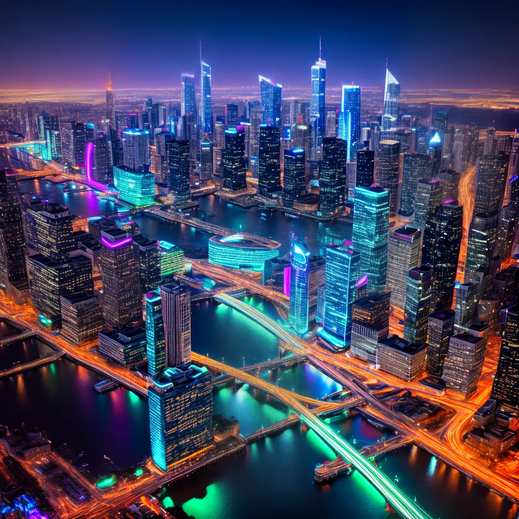cidade futurista neon animacao papel de parede