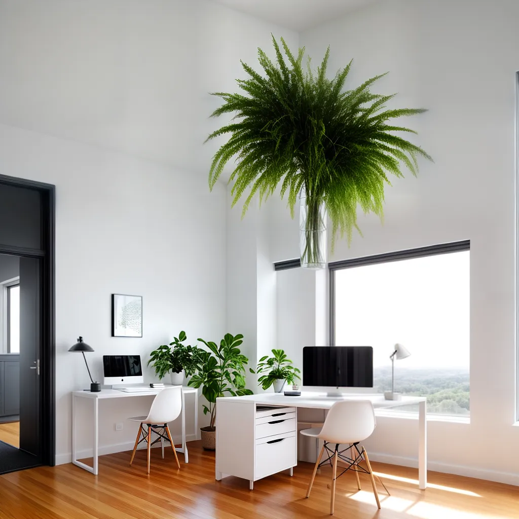 escritorio branco janela planta minimalista